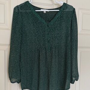 Fun 2 Fun Dark Green Dotted Blouse